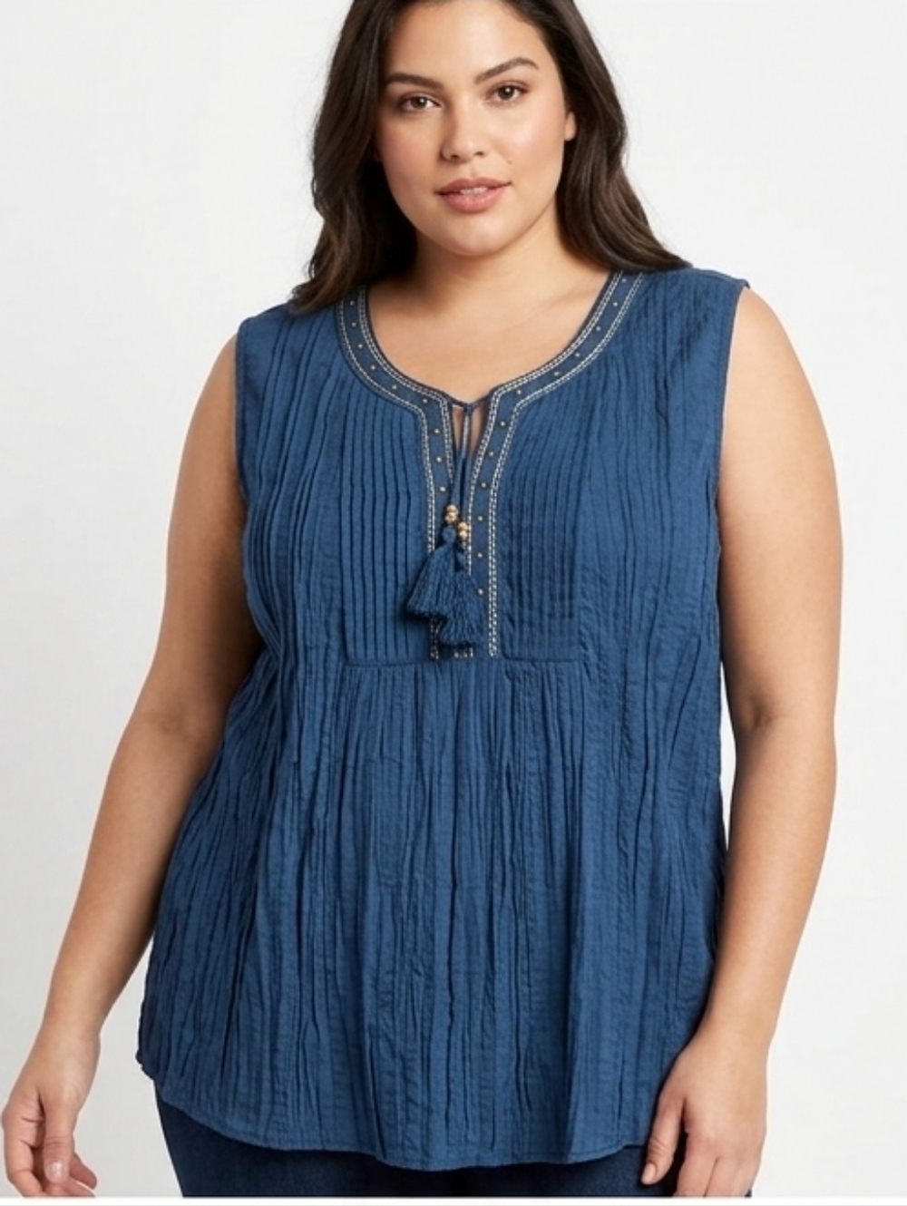NWT Kim Rogers Blue Pintuck Sleeveless Top (Runs Small)